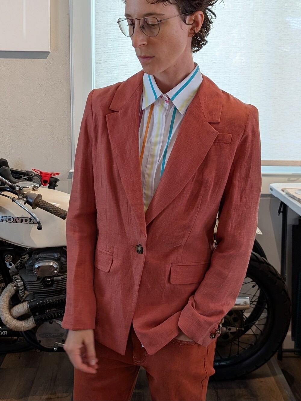 J. Crew Vintage Coral Red Linen-Blend Blazer